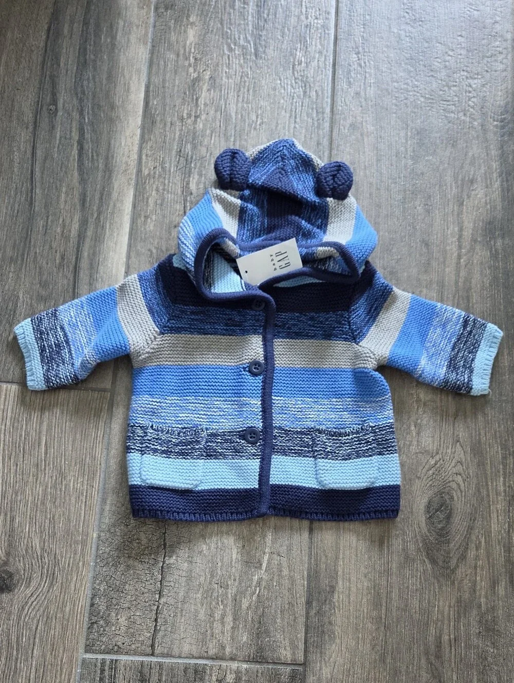 GAP Baby NWT 0-3 Months Striped Blue Knit Baby Hoodie and Booties